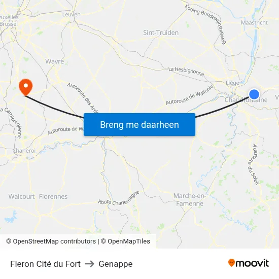Fleron Cité du Fort to Genappe map