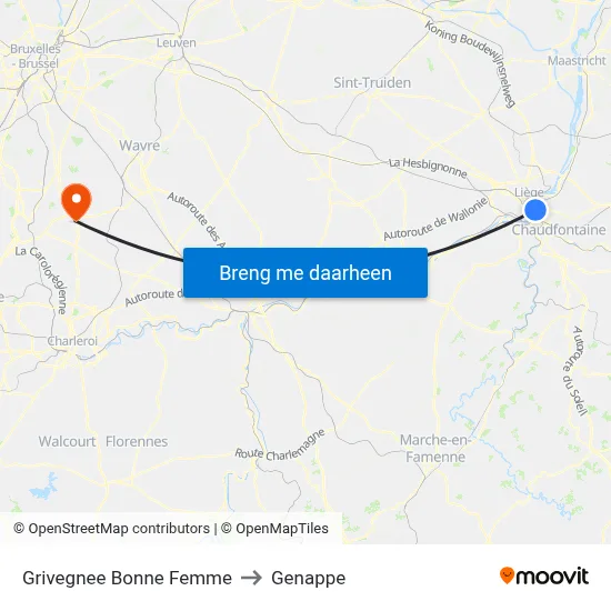 Grivegnee Bonne Femme to Genappe map