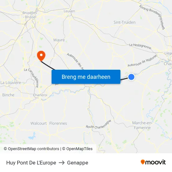 Huy Pont De L'Europe to Genappe map
