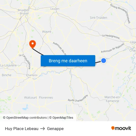 Huy Place Lebeau to Genappe map