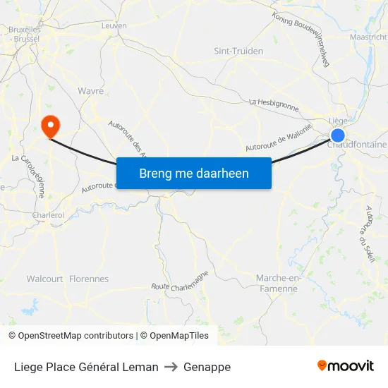 Liege Place Général Leman to Genappe map