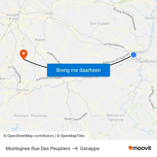 Montegnee Rue Des Peupliers to Genappe map