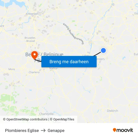 Plombieres Eglise to Genappe map
