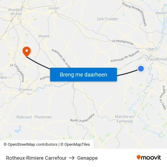 Rotheux-Rimiere Carrefour to Genappe map