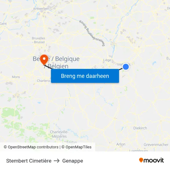 Stembert Cimetière to Genappe map