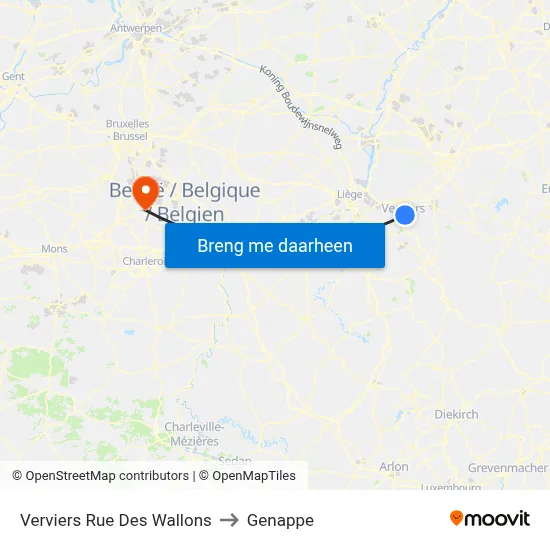 Verviers Rue Des Wallons to Genappe map