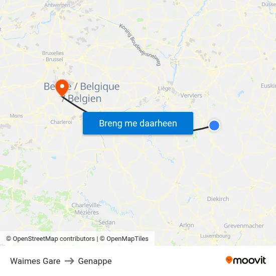 Waimes Gare to Genappe map