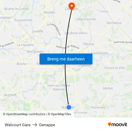 Walcourt Gare to Genappe map