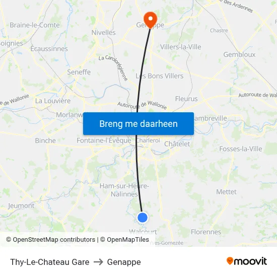 Thy-Le-Chateau Gare to Genappe map