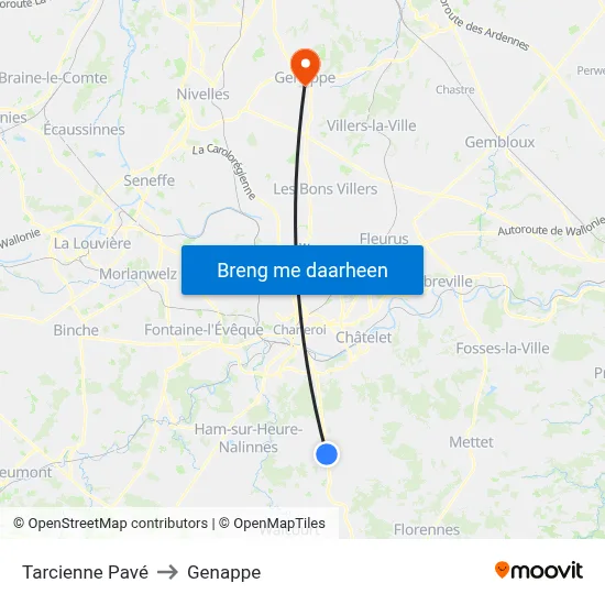 Tarcienne Pavé to Genappe map