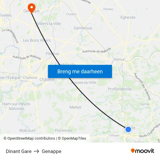 Dinant Gare to Genappe map