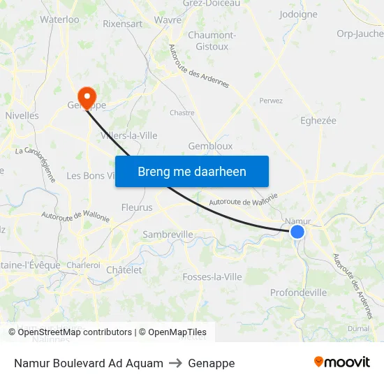 Namur Boulevard Ad Aquam to Genappe map