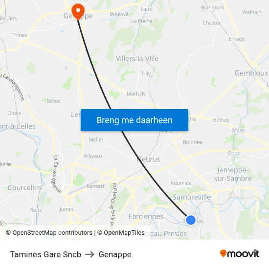 Tamines Gare Sncb to Genappe map