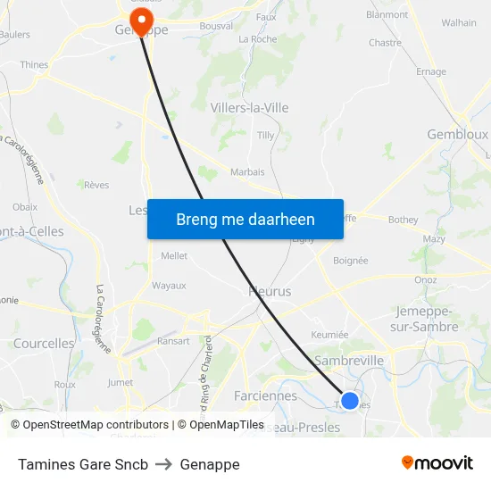 Tamines Gare Sncb to Genappe map