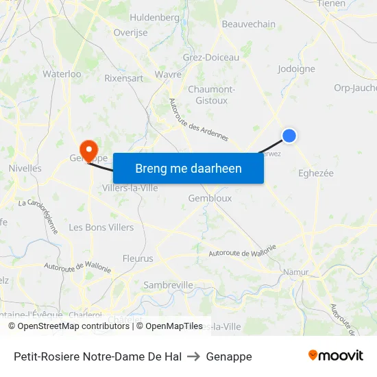 Petit-Rosiere Notre-Dame De Hal to Genappe map