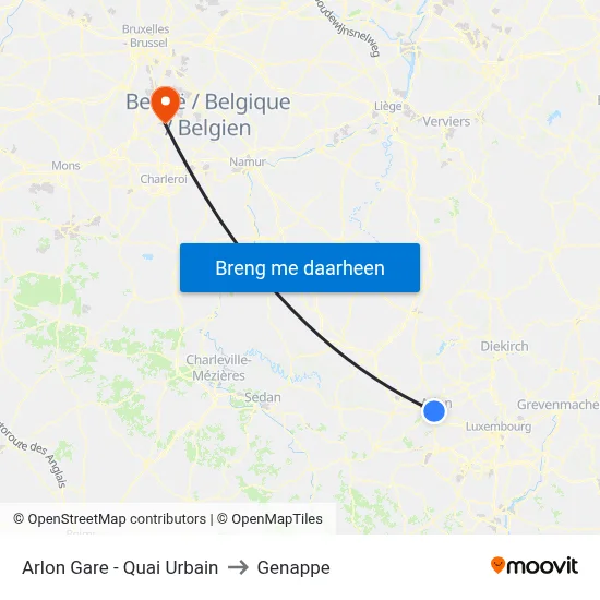 Arlon Gare - Quai Urbain to Genappe map
