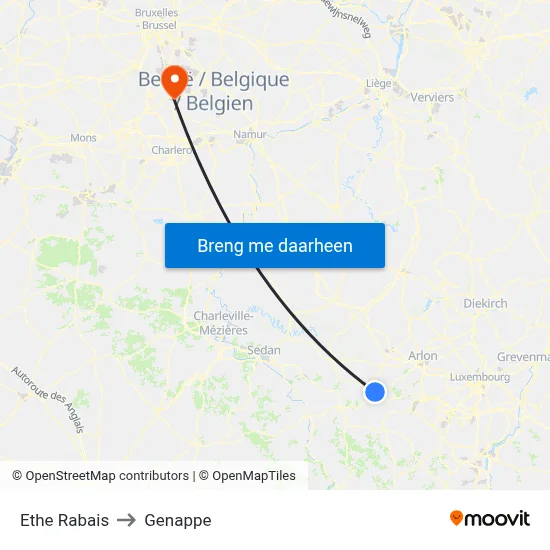 Ethe Rabais to Genappe map