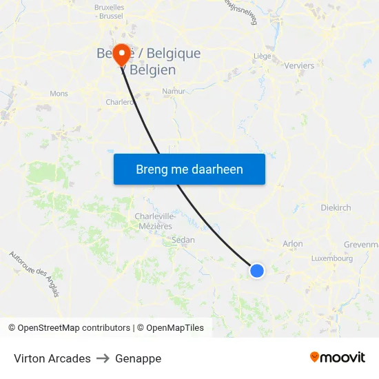 Virton Arcades to Genappe map