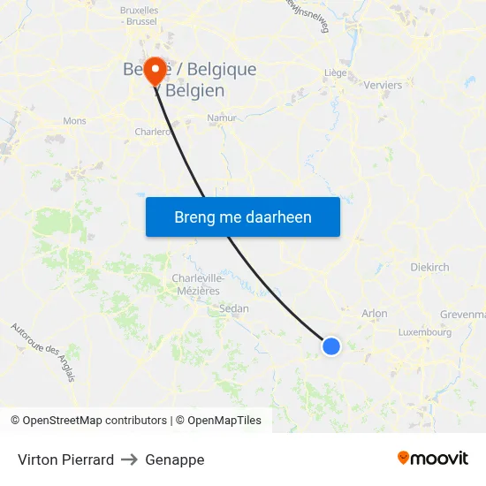 Virton Pierrard to Genappe map