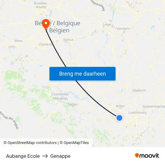 Aubange Ecole to Genappe map