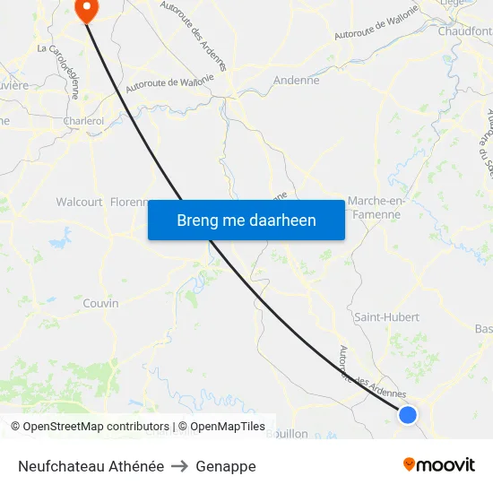 Neufchateau Athénée to Genappe map