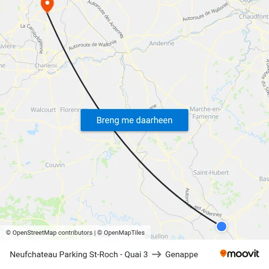 Neufchateau Parking St-Roch - Quai 3 to Genappe map