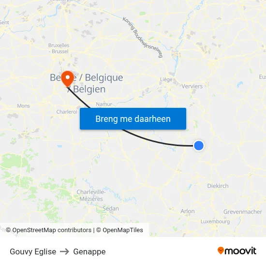 Gouvy Eglise to Genappe map