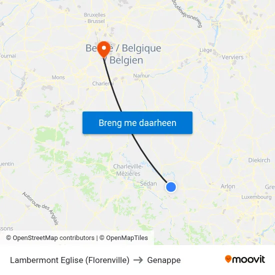 Lambermont Eglise (Florenville) to Genappe map