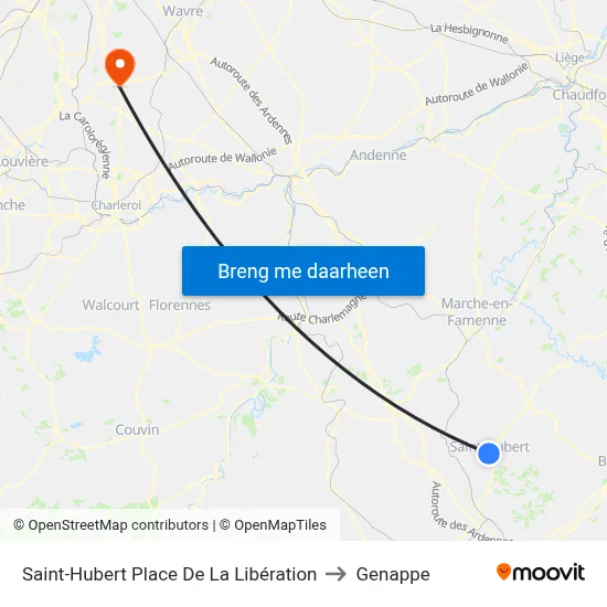 Saint-Hubert Place De La Libération to Genappe map