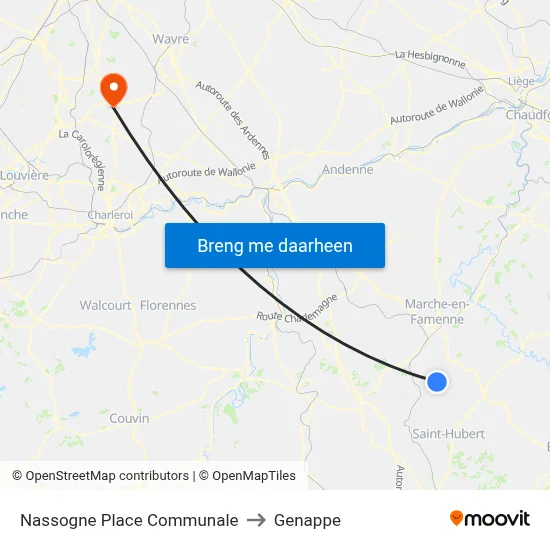Nassogne Place Communale to Genappe map