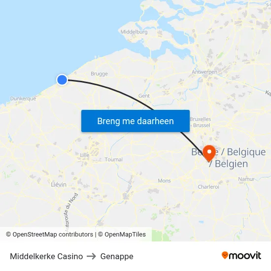 Middelkerke Casino to Genappe map