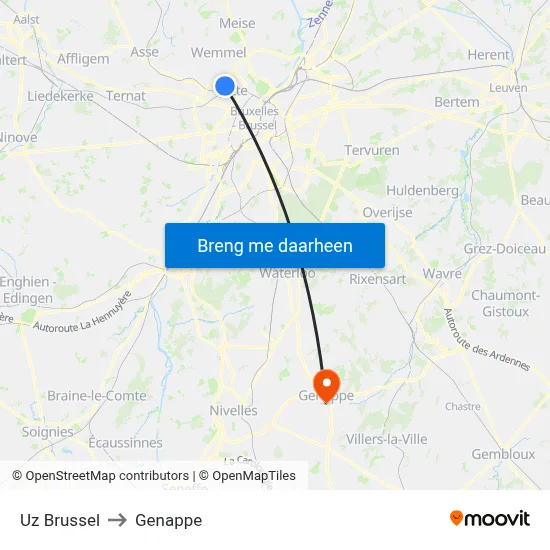 Uz Brussel to Genappe map