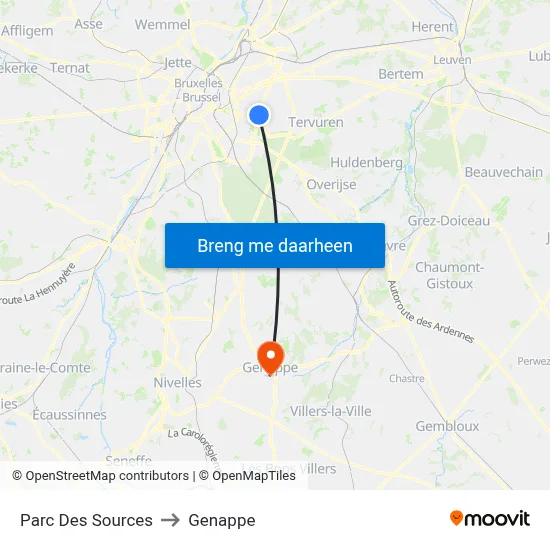 Parc Des Sources to Genappe map