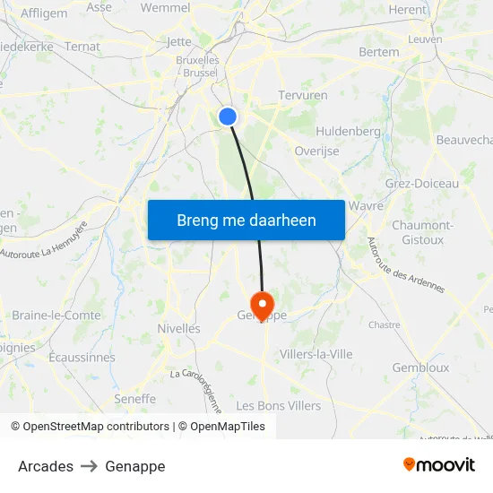 Arcades to Genappe map