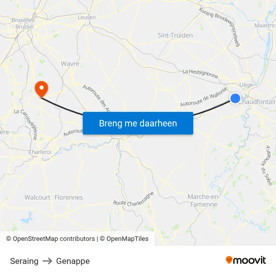 Seraing to Genappe map