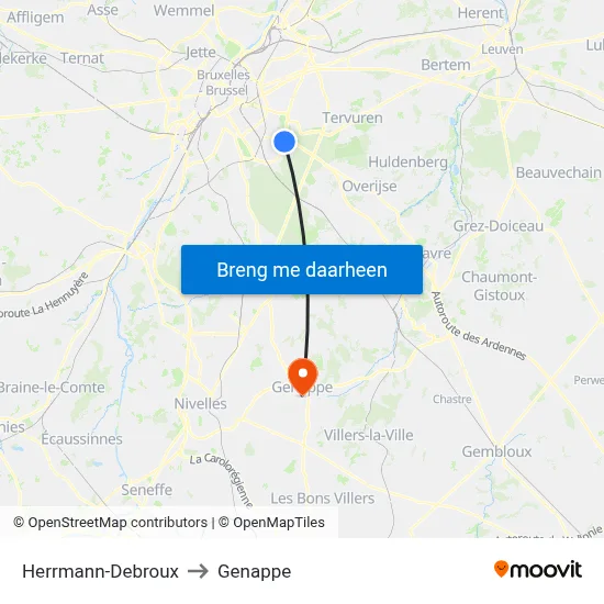 Herrmann-Debroux to Genappe map
