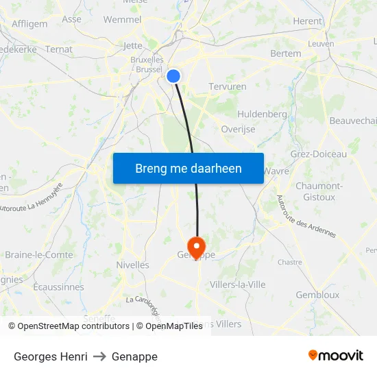 Georges Henri to Genappe map