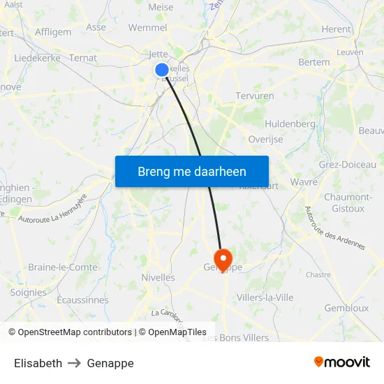 Elisabeth to Genappe map