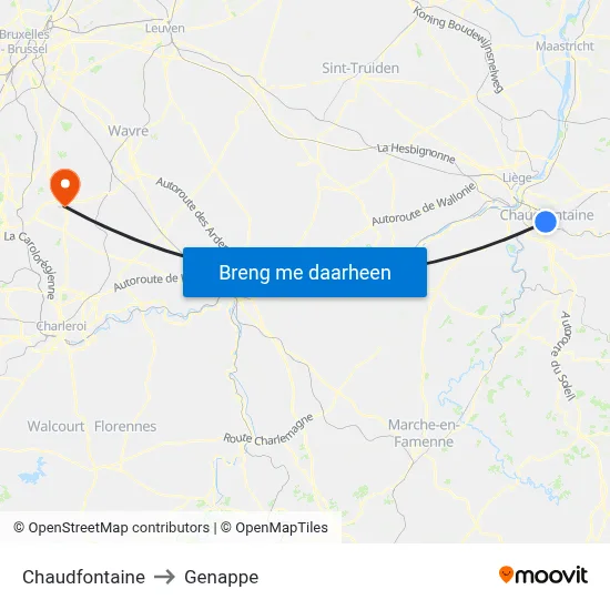 Chaudfontaine to Genappe map