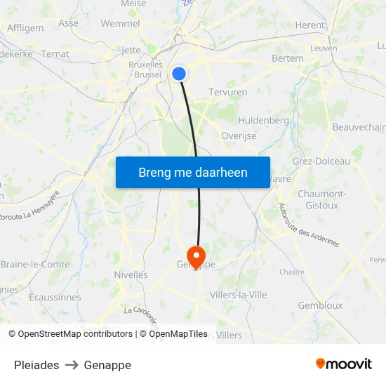 Pleiades to Genappe map