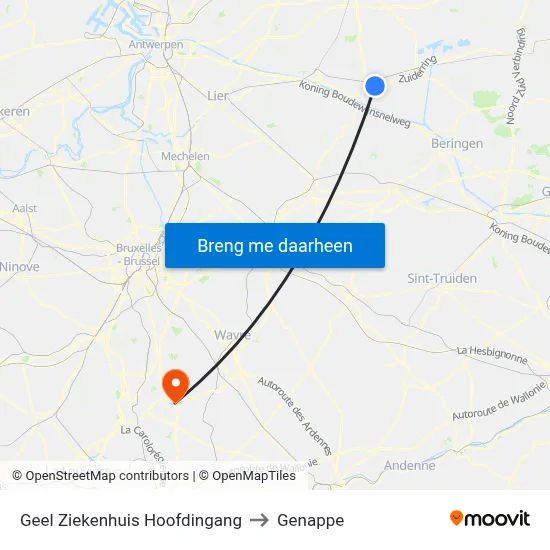 Geel Ziekenhuis Hoofdingang to Genappe map