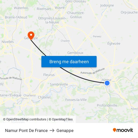 Namur Pont De France to Genappe map
