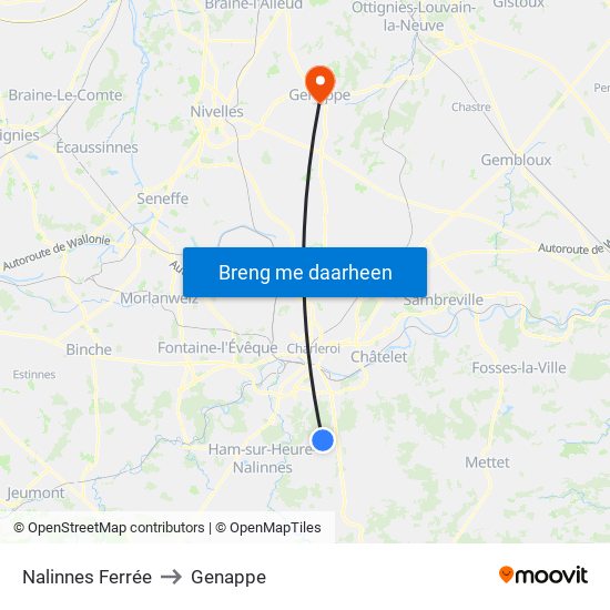 Nalinnes Ferrée to Genappe map