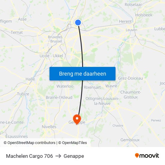 Machelen Cargo 706 to Genappe map