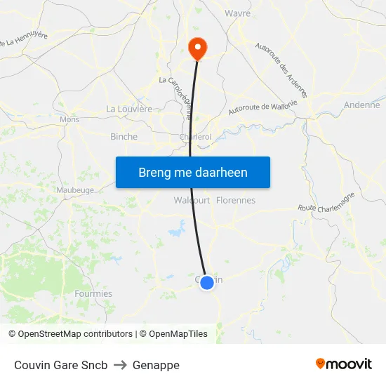 Couvin Gare Sncb to Genappe map
