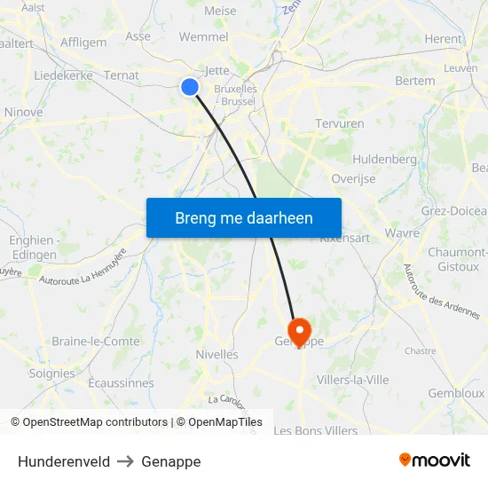Hunderenveld to Genappe map