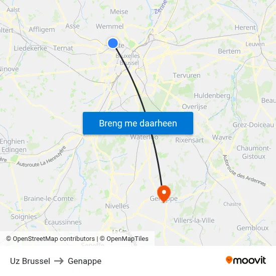 Uz Brussel to Genappe map