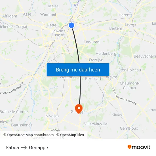 Sabca to Genappe map