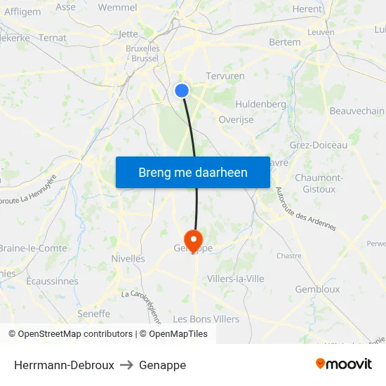 Herrmann-Debroux to Genappe map