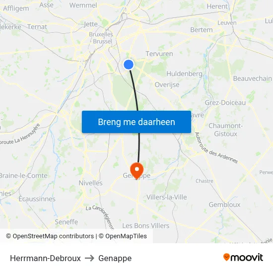 Herrmann-Debroux to Genappe map